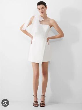French Connection NWT One Shoulder Big Tulle Bow White Mini dress Size 14
